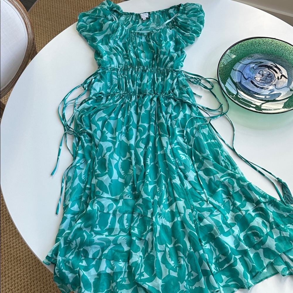 La Ligne Green/Ice Blue Silk Chiffon Print Dress S/M